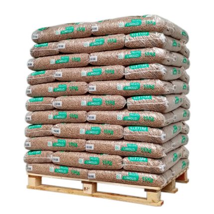 Palette de 990 kg : Pellets LIMOUZI (66 Sacs de 15 kg — 100 % Résineux du Limousin)