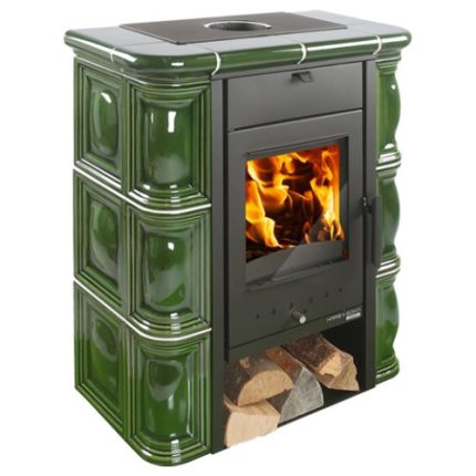 Poêle à Bois HAAS & SOHN Tirol C de 6 kW (Style Kachelofen / Champêtre — Habillage Céramique & Bûches 33 cm)
