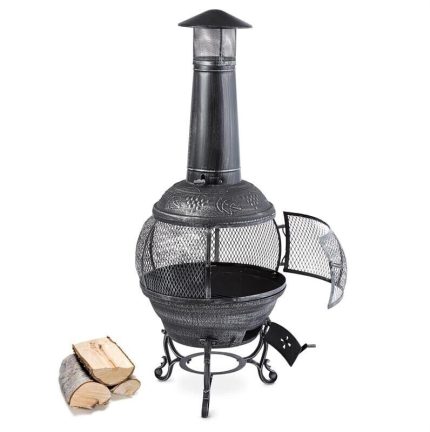 Cheminée d'Extérieur & Brasero BLUMFELDT Flavius GDI3 (Hauteur 140 cm — Habillage Métal & Fonte, Chambre Acier/Fonte)
