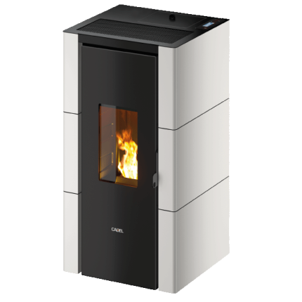 Poêle à Granulés CADEL Cristal 7 de 7 kW (Métal Blanc — Connectivité Wi-Fi / Bluetooth & Brasero en Fonte)