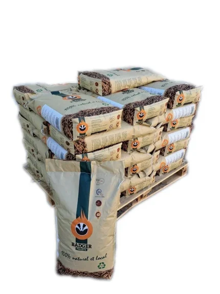 Demi-Palette de 540 kg : Granulés de Bois BADGER (36 Sacs de 15 kg — 100 % Résineux Belge)