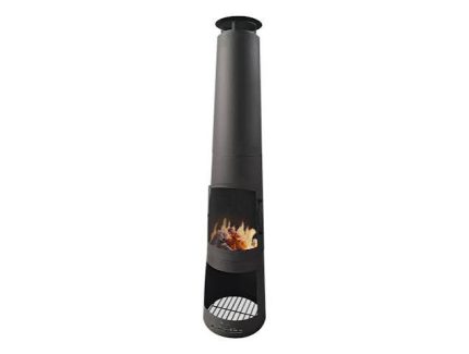 Poêle à Bois & Cheminée d'Extérieur PUR LINE EFP51 Noir (Hauteur 150 cm — 21 kW, Réserve à Bois & Cendrier)