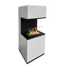 Cheminée Bioéthanol sur Pied DIVINA FIRE Oslo en Blanc (Puissance 3,2 kW — Format Colonne 100x38 cm, Habillage Acier & Foyer Faïence/Inox)