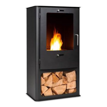 Cheminée Bioéthanol sur Pied BLUMFELDT Fiamme Cantal en Noir (Design Poêle — Bûcher Intégré, Autonomie 4-6h & Réservoir 1,2L)