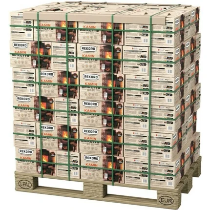 Palette 900 kg Briquettes de Lignite REKORD en Paquets Papier (90 Paquets de 10 kg / Palette Europe Neuve)