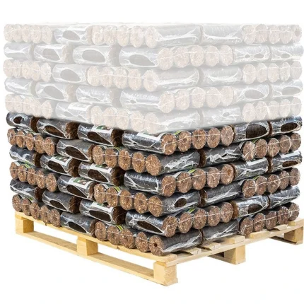 Palette 1 000 kg Briquettes d'Écorce Rondes BIOMAC Sans Trou (100% Écorce Pure - 8 à 10h de Braises)