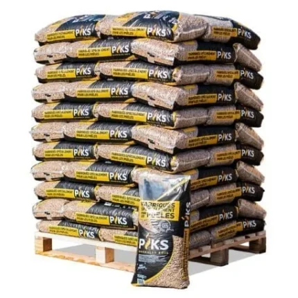 Palette de 990 kg : Granulés de Bois PIKS par EO2 (66 Sacs de 15 kg — Certifiés DINplus)